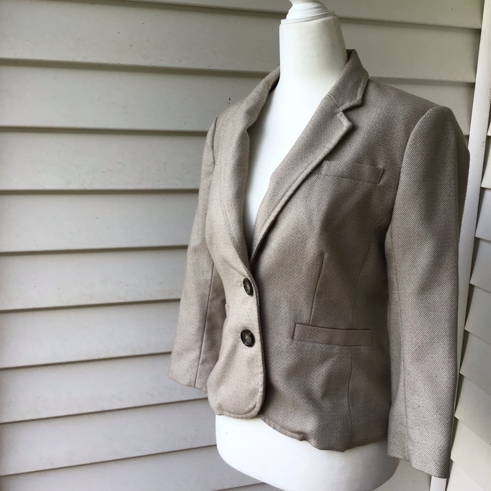 Banana Republic Factory Blazer Womens Sz 4 Beige Brown Cropped Tweed Business